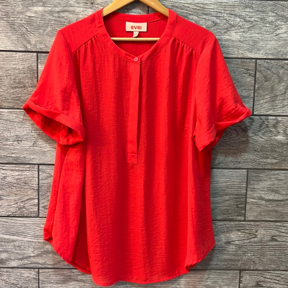 Evri Women’s Crew-Neck Blouse, Size 1X, Coral